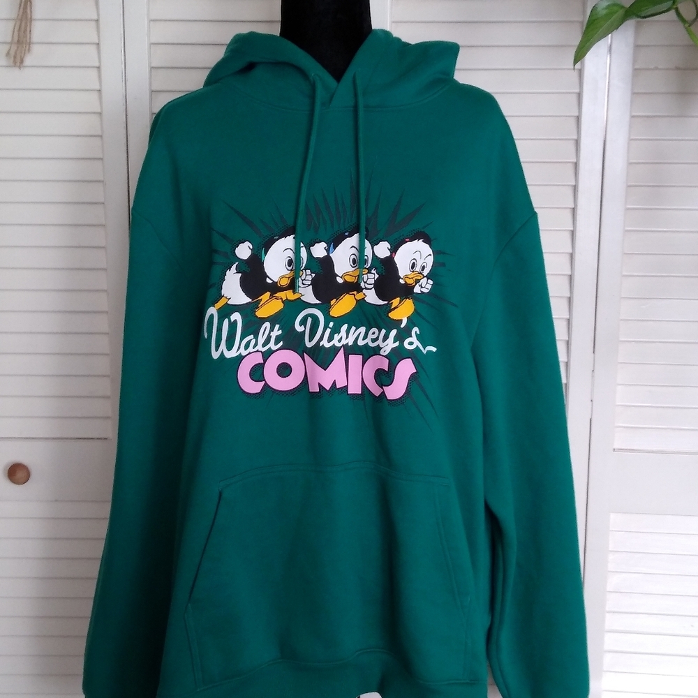 NWOT Disney H&M 3XL Huey Dewey Louie Graphic Hoodie Green